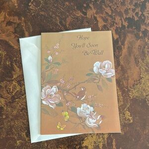 Vintage 70s Floral Get Well Card Brown and White